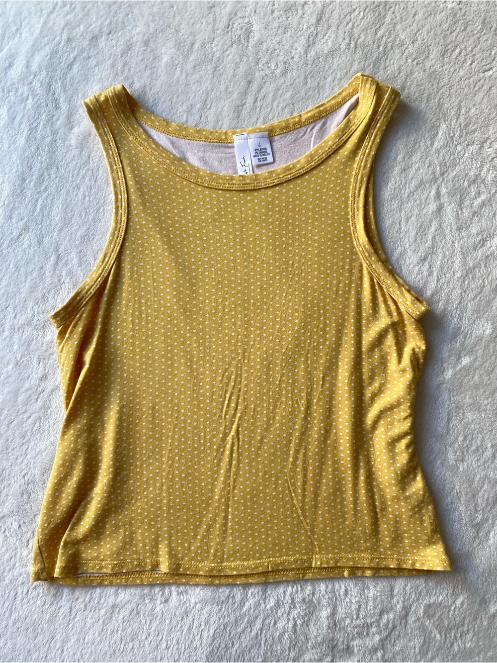 White Fawn Tilly's Mustard Yellow Polka Dot Crop Tank Top L Y2K Boho